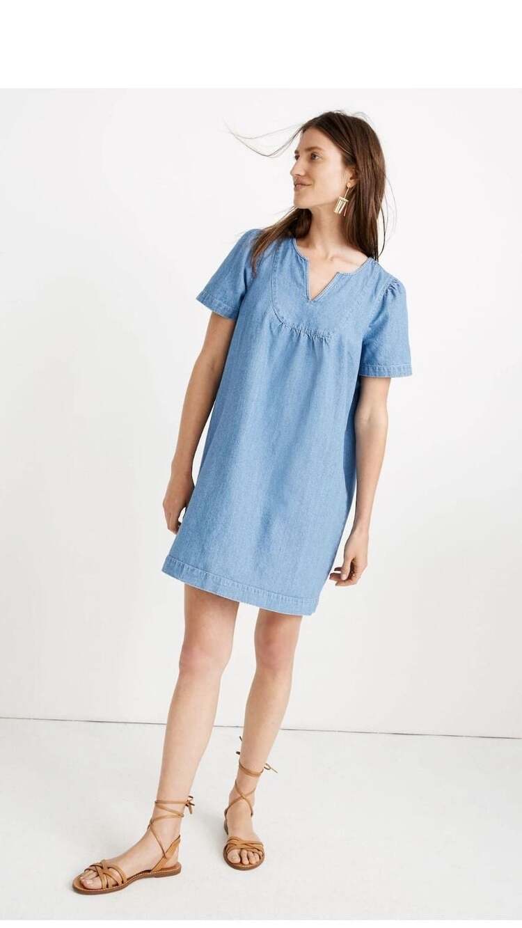 Madewell Denim Popover Swing Dress Newsom Wash Size S